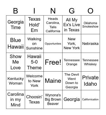 I'm Feeling Stately (states and nicknames) Bingo Card
