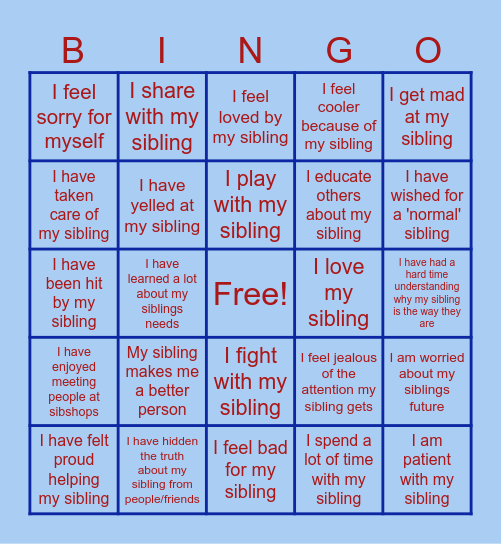 SibShops Bingo Card
