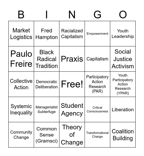 I guess this is activism? Bingo Card