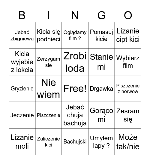 Bingo u kici Bingo Card