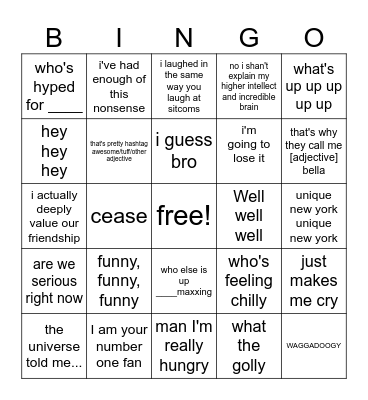 Bella Bingo Card