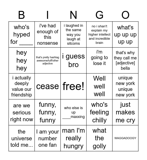 Bella Bingo Card