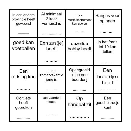 BINGO: Zoek iemand die.... Bingo Card