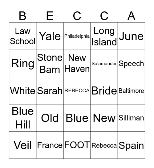 Becca's Bridal Bingo Card