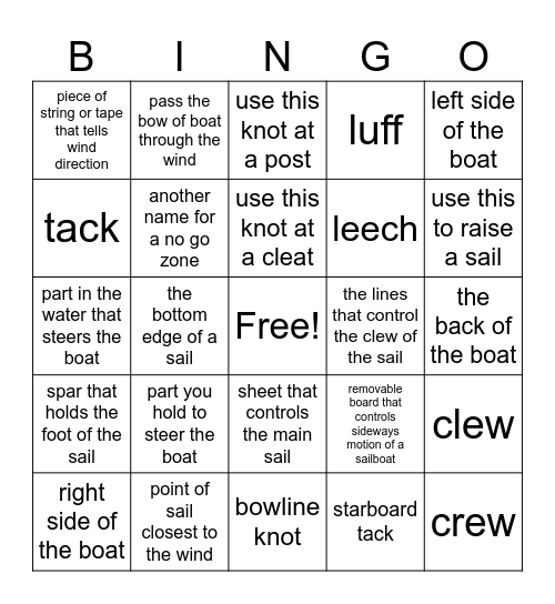 Sailing Bingo Card