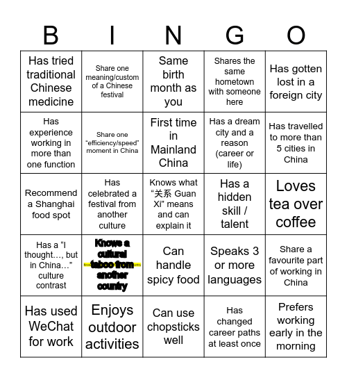 Bingo China Bingo Card