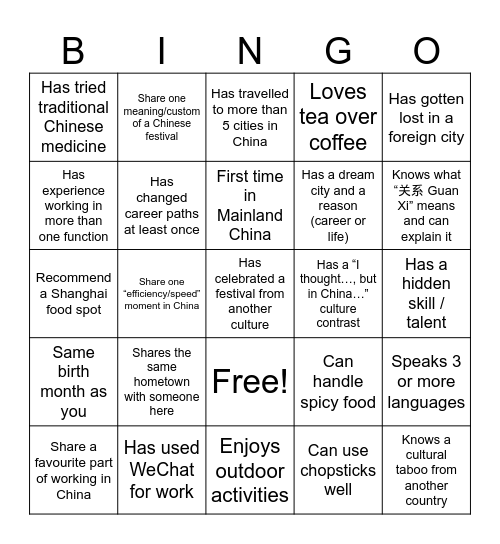 Bingo China Bingo Card