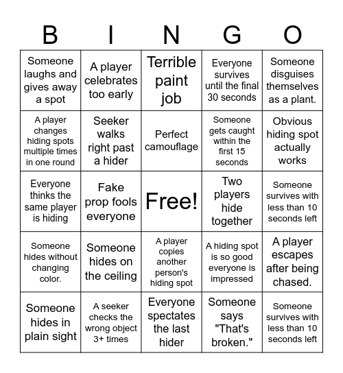 🦎 Chameleon Bingo Card