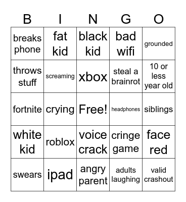 kids raging over games Bingo Card