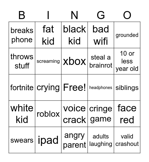 kids raging over games Bingo Card