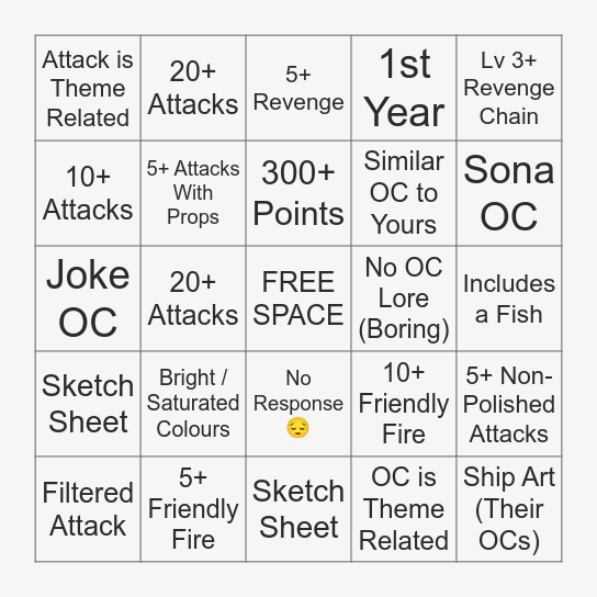 ArtFight Attack Bingo [Easy] Bingo Card