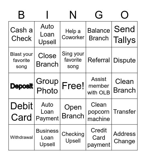 BANKER'S BINGO Card