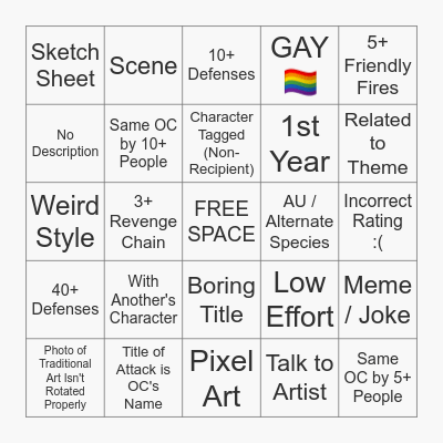 ArtFight Defense Bingo [2026] Bingo Card