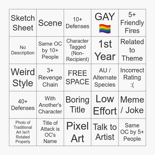 ArtFight Defense Bingo [2026] Bingo Card