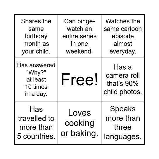 Meet and Greet - Playgroup Bingo Card
