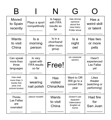 BINGO! Find someone who: Bingo Card