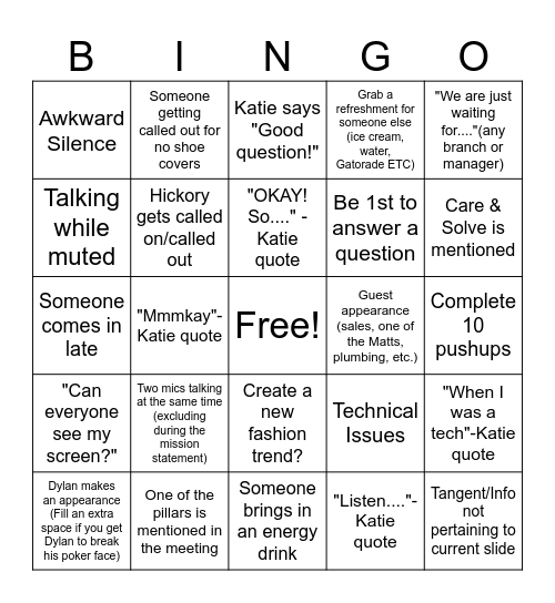 SERVICE MEETING BINGO Card