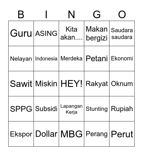 PRABOWO Bingo Card