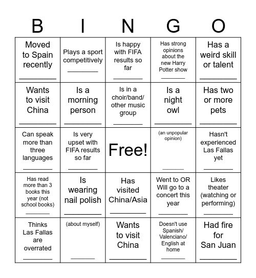 BINGO! Find someone who: Bingo Card