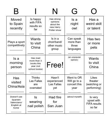BINGO! Find someone who: Bingo Card