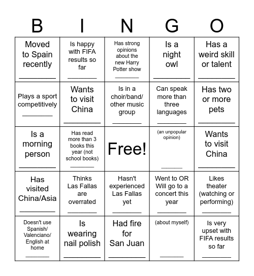 BINGO! Find someone who: Bingo Card