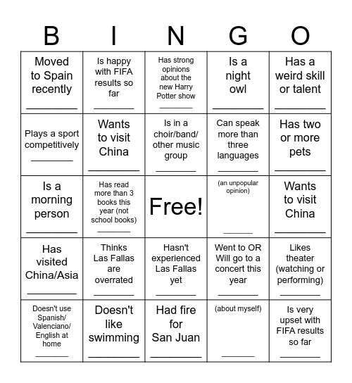 BINGO! Find someone who: Bingo Card