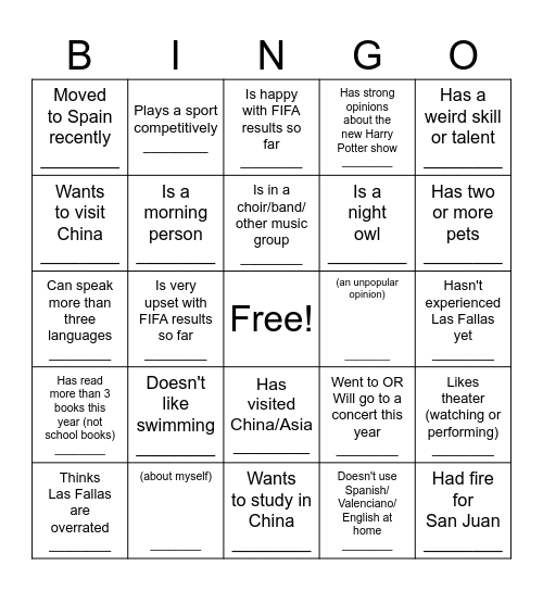 BINGO! Find someone who: Bingo Card