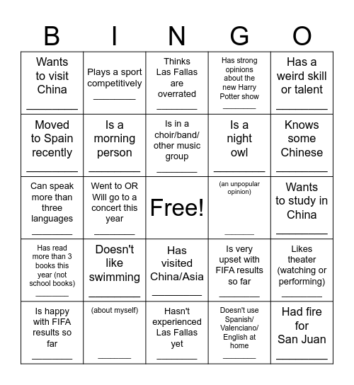 BINGO! Find someone who: Bingo Card