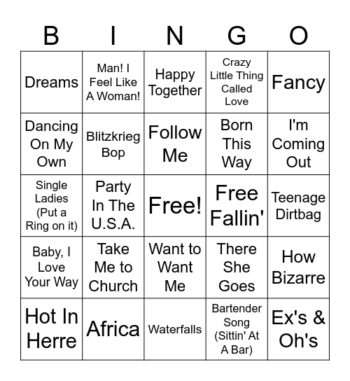 Singin' In The Shower Bingo Card