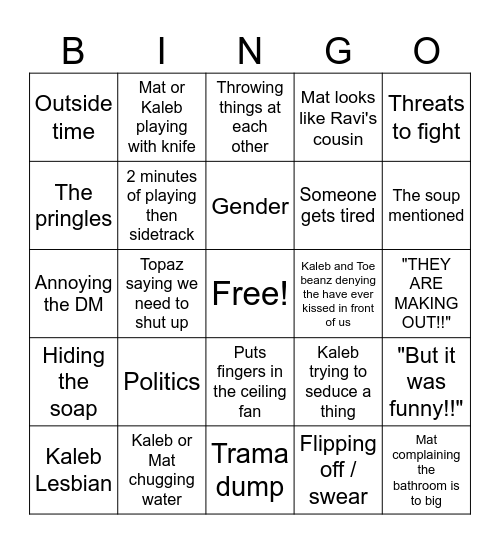 Chaotic D&D bingo card Bingo Card