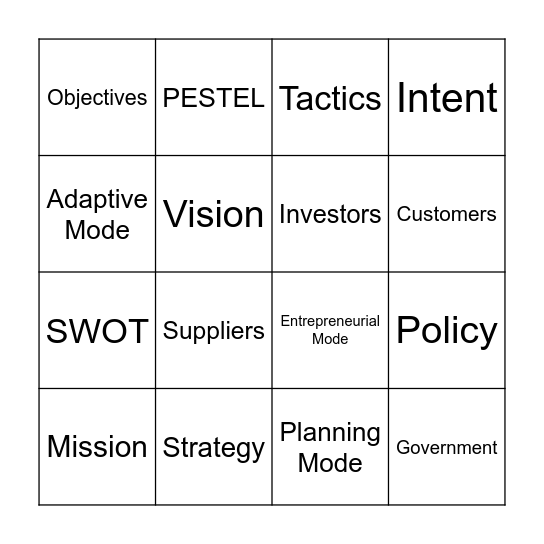 Strategic BINGO Card