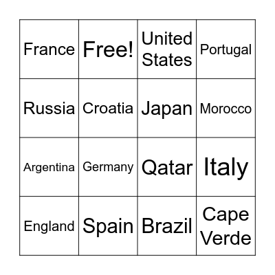 World Cup Bingo Card