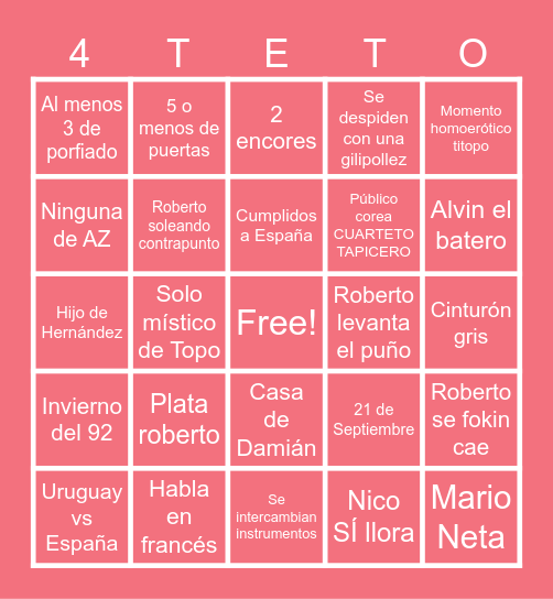 BINGO CUARTETERO Bingo Card