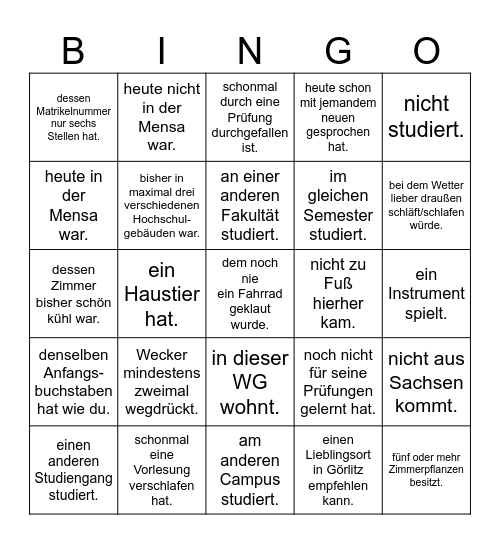 Finde jemanden, der Bingo Card