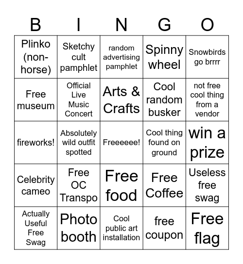 Canadadadaday Bingo Card