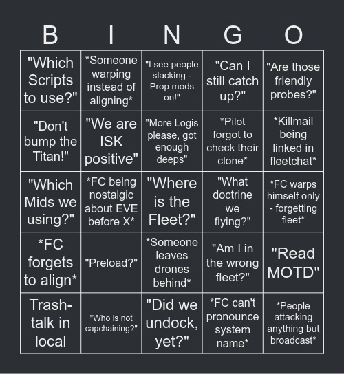 NDA Fleet Bingo Card