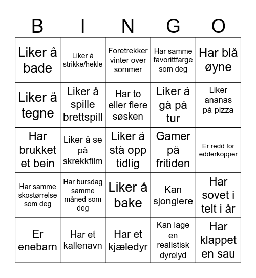 BLI KJENT BINGO! Bingo Card