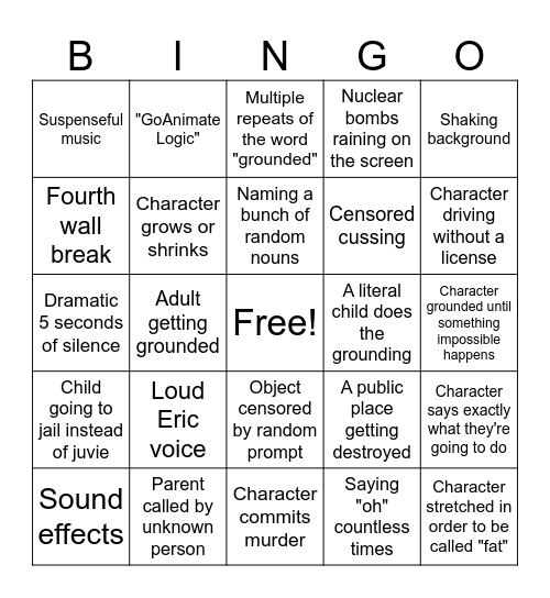 GoAnimate Bingo Card