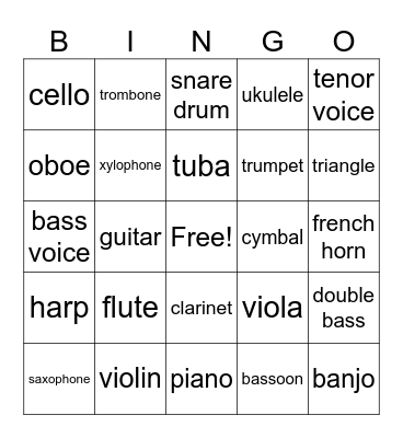 Instruments! Bingo Card