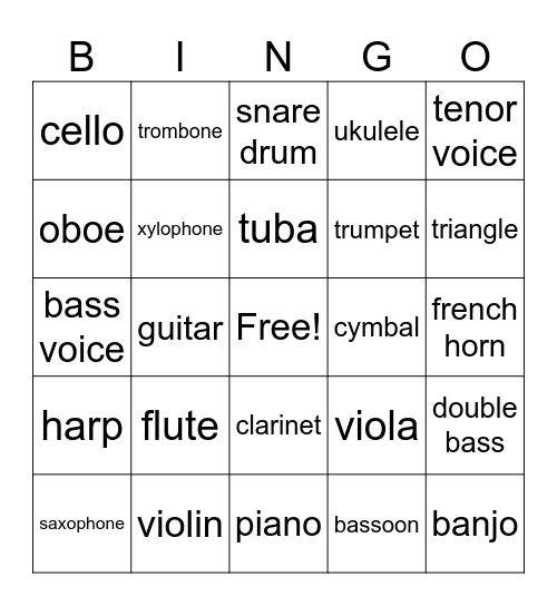 Instruments! Bingo Card