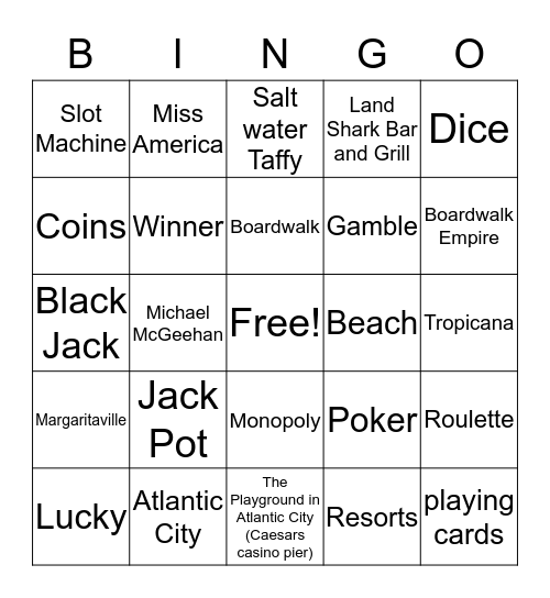 Atlantic City Bingo Card