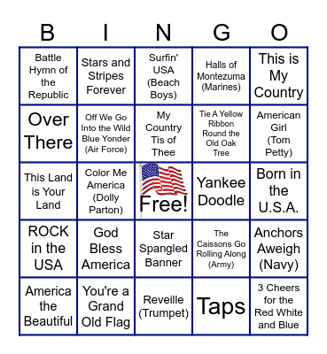 Patriotic Music Bingo! Bingo Card