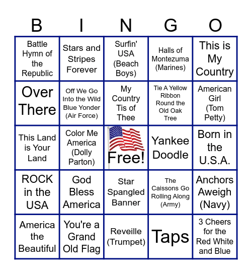 Patriotic Music Bingo! Bingo Card