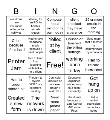 Office Manager Bingo Card