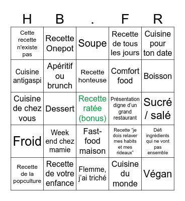 Juillet cuisine - HB Bingo Card