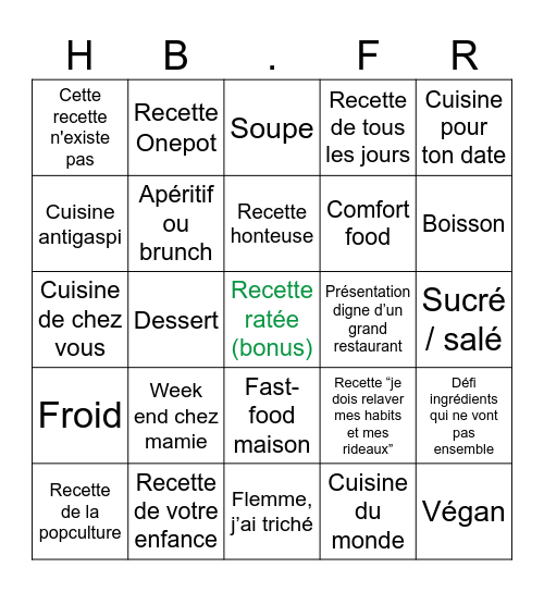 Juillet cuisine - HB Bingo Card