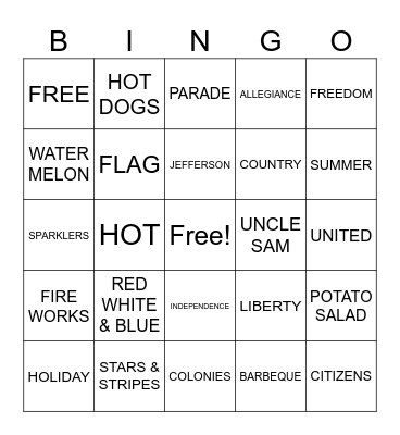 FOURTH OF JULY Bingo Card