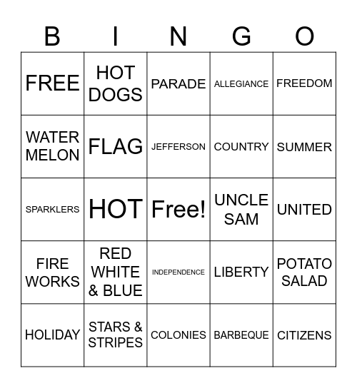 FOURTH OF JULY Bingo Card