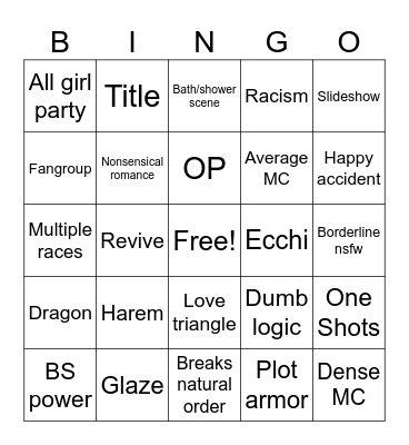 Bad Anime Bingo Card