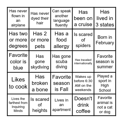 Coworker Team Building Bingo Card
